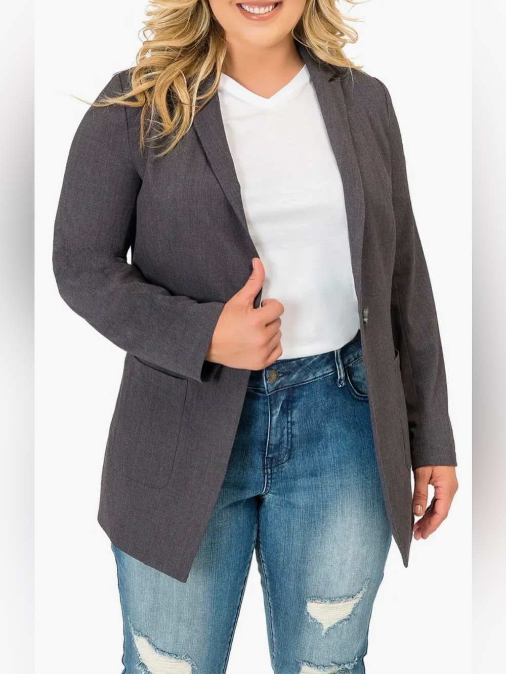 Standards & Practices Heathered Boyfriend One-Button Blazer, Size 1X - NWT